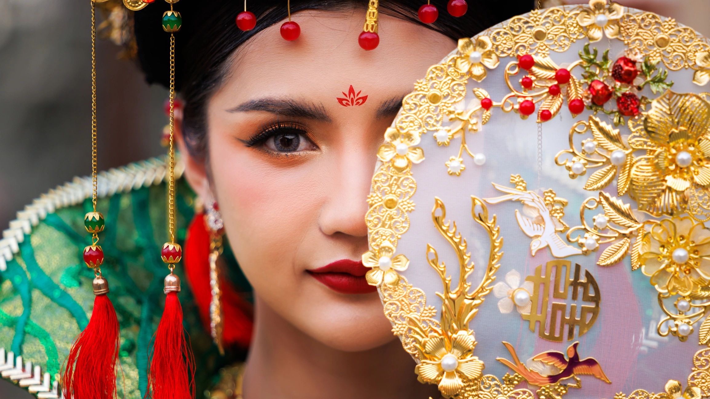 Luxury editorial portrait with ornate styling